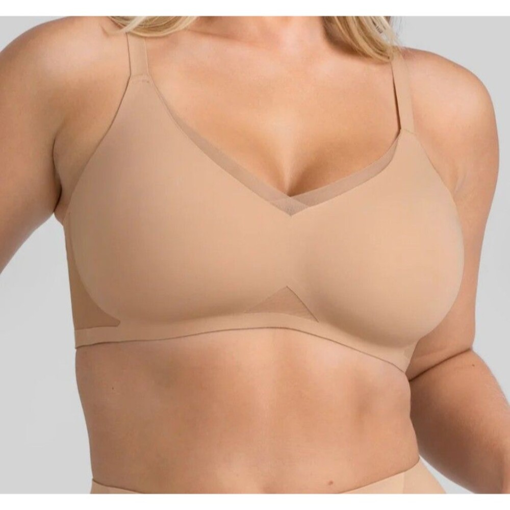 $69 Honeylove CrossOver Wireless Bra, Sand, Size XL  38D/DD (E)